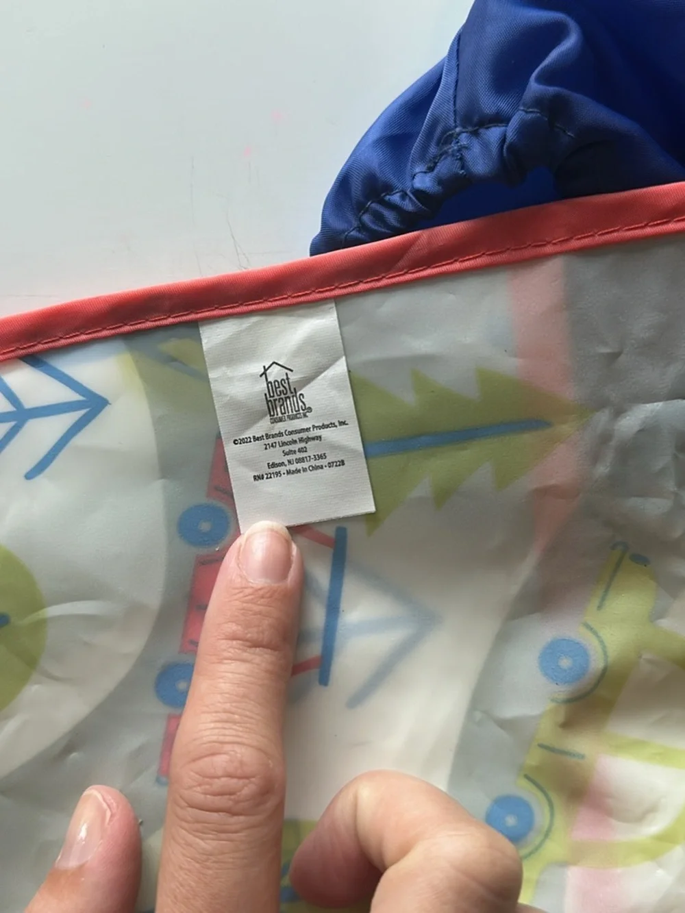 Children's Long-Sleeve Bib Smock - Blue Sleeves, Multi Vehicle Print
